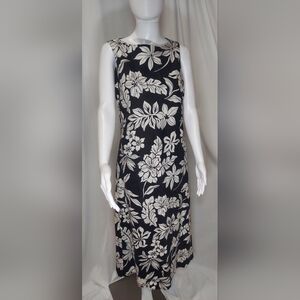 Beautiful black and white floral sleeveless long Linen dress, by Ralph Lauren